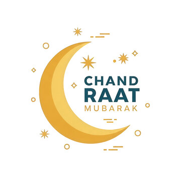 Chand Raat Mubarak greeting icon for Ramadan celebration, crescent moon and stars