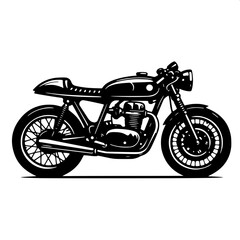Obraz premium Flat vector vintage cruiser motorcycle silhouette, detailed engine block and exhaust pipes, clean white background