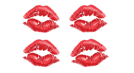 Four vibrant red lipstick kiss marks on a white background.