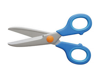 3d rendered blue handled scissors with silver blades isolated on transparent background