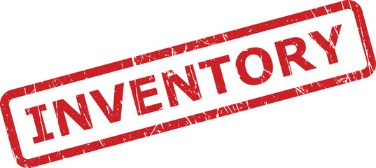 Red rectangular rubber stamp clearly displaying the word INVENTORY for tracking goods and items