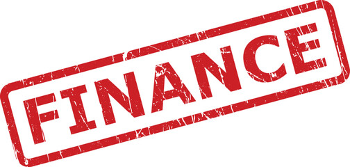 Red rectangular rubber stamp presenting the word FINANCE in capital letters on a clean white background