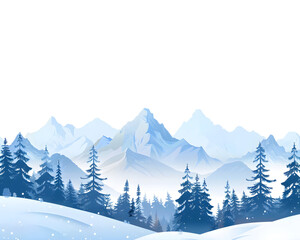Fototapeta premium Snowy Pine Forest With Mountain Range Illustration Isolated Transparent Background