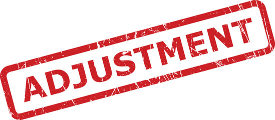 Red rubber stamp showing the word ADJUSTMENT isolated on a clean white background with a grunge texture