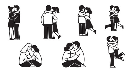 Obraz premium Minimalist Couple Hugging and Kissing Vector Silhouette Set