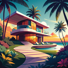 Obraz premium Suggested TitlesTropical Sunset Villa Haven