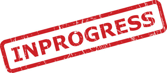 Textured red rubber stamp clearly displaying the word INPROGRESS on a crisp white surface