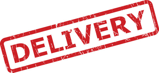 This bold red rectangular grunge stamp clearly features the word DELIVERY against a pure white surface, indicating transport