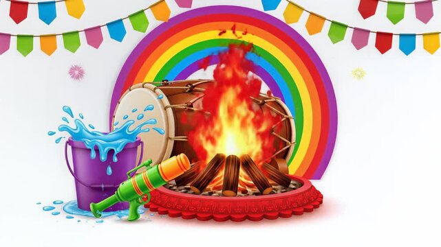 Happy Holi Holika Dahan Indian Festival Elements Celebration Illustration