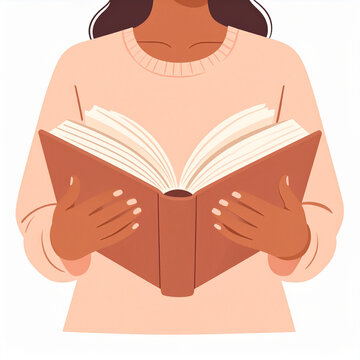 Young woman reading book open book reader learning lifestyle element modern flat firefly
