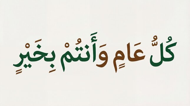 Elegant Arabic Calligraphy Greeting "Kul aam wa antum bikhair" (كل عام وأنتم بخير), meaning "May you be well every year,"