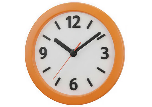 Orange wall clock showing 1 o'clock, isolated on transparent background