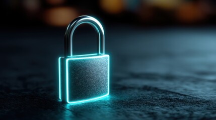 Fototapeta premium Padlock with glowing blue outline. Digital internet security concept. Data protection for cybersecurity and privacy.