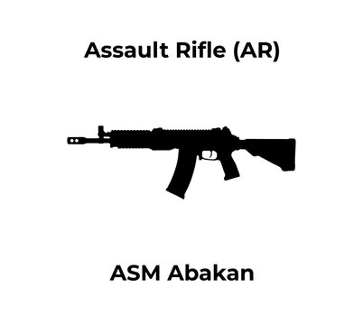 A minimalist black silhouette vector icon of an ASM Abakan assault rifle isolated on a white background.