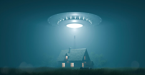 UFO abducts a man from his home. © Artur Didyk