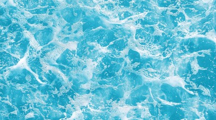 The image depicts a serene blue ocean with white foam and bubbles, creating a tranquil and calming atmosphere.