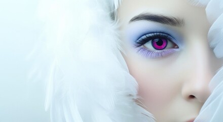 Fashion Portrait of Model Surrounded by White Feathers Elegant Beauty Editorial