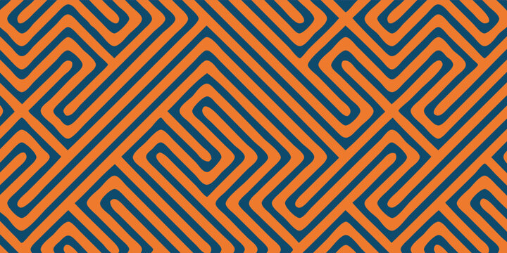 Geometric Maze Pattern with Orange and Blue Lines.
