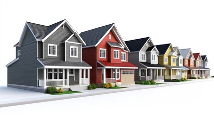 A row of house on white background 