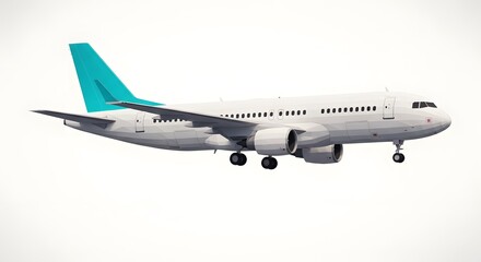 Obraz premium Commercial airplane in flight on white background