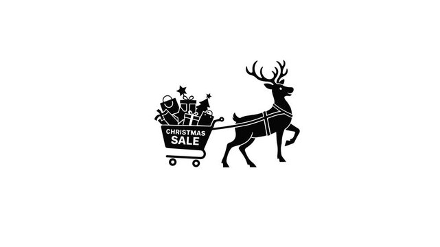 Reindeer with Santa Sleigh Sale Icon Animation