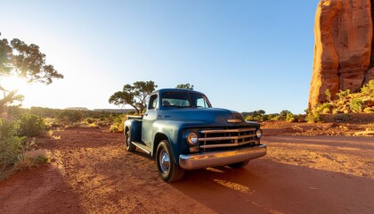 Old rusted classic american pickup truck in native farm location