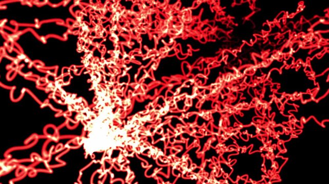 Red and white squiggles pulse across a black surface