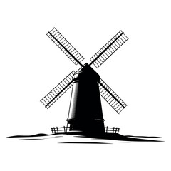 Obraz premium Traditional windmill silhouette standing in rural field representing sustainable energy and historic agricultural machinery for farm branding and environmental conservation brochures now