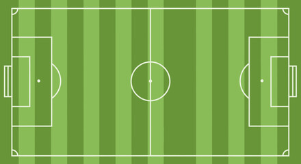 Green Soccer Field Top View with Goalposts and White Lines, Football Pitch Layout © UDIN