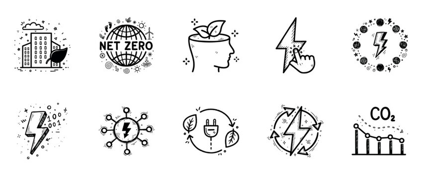 Sustainable energy and net zero icons illustrating eco-friendly concepts