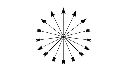 Obraz premium Radial Arrows Pointing Outward from Central Circle Icon, Isolated White Background