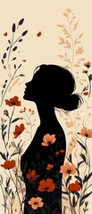 Minimalist abstract illustration of a woman in a floral autumn environment