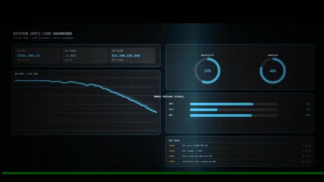 Futuristic digital dashboard displaying financial data, graphs, and analytics on a dark background