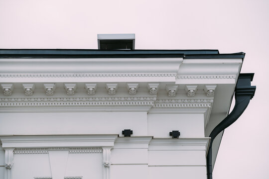 Ornate Cornice And Decorative Molding With Perched Birds, Elegant Classical Architecture Detail In Soft Neutral Tones, Crisp