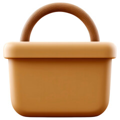 Simple beige container with a wooden handle for carrying items