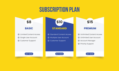 Subscription Price Plan Infographic Template. Subscription plan for online service, SaaS concept software Vector.Business subscription plan web ui element.