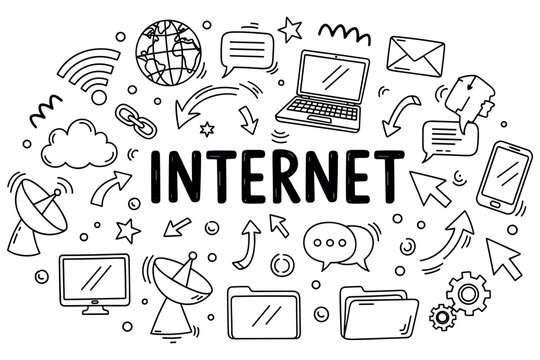 Internet concepts illustration with computers, smartphones, and communication icons