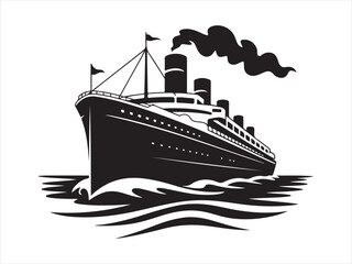 Classic Ocean Liner Ship Silhouette, Vintage Ocean Liner Ship, Cruise ship silhouette, cruise ship icon vector illustration © Chan