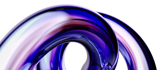 Abstract blue purple gradient glass effect with iridescent glow 3d rendering shape. Colorful curve futuristic background