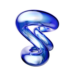 Abstract blue glass spiral 3d rendering shape with transparent liquid texture. Elegant glossy wave form with smooth curve for modern graphic design.