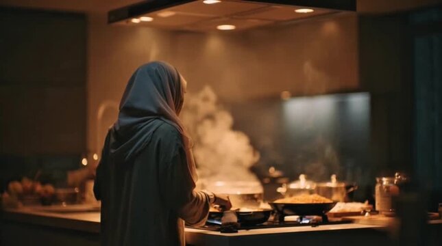 Preparing Sahur Meal in Minimalist Kitchen at Dawn