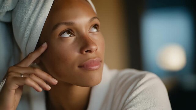 Individual applying skincare product while focusing on pigmentation areas, representing daily routine, self care, and mindful skin treatment. cinematic color correction, natural uneven lighting yet