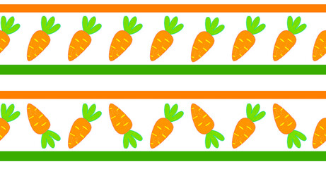 Seamless carrot pattern background with hand drawn style, bright colors, playful design suitable for wallpaper, packaging, textile, and creative projects.