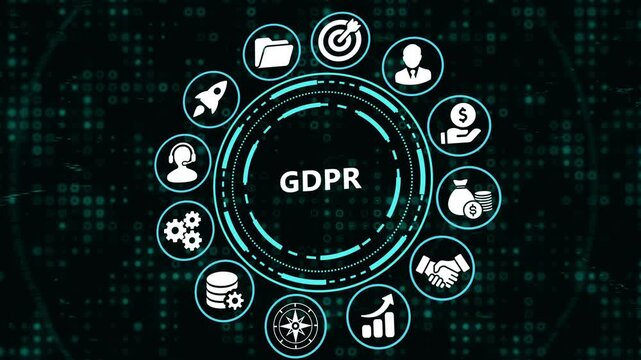 GDPR General Data Protection Regulation Concept with Business Icons on Digital Abstract Background representing Cyber Security and Privacy Compliance.