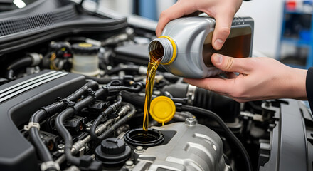 pouring engine oil