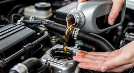 pouring engine oil