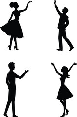 Obraz premium Dancing silhouettes of people and girls in vector style