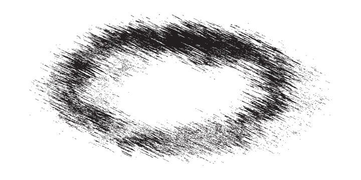 Abstract Black Brush Stroke Oval Shape on White Background.