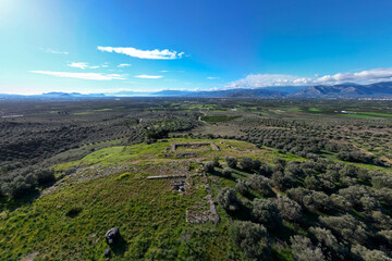 Aerial views of Heraion of Argos, ancient sanctuary in the Argolid, Greece