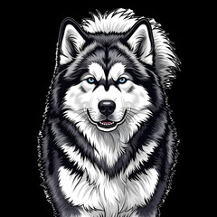 Majestic husky dog with piercing blue eyes and fluffy coat